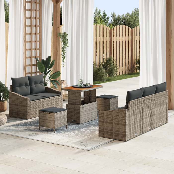 Set de Sofa pentru Grădină cu 8 Piese cu Perne Gri Ratan Poli Acacia - WALTI WALTI