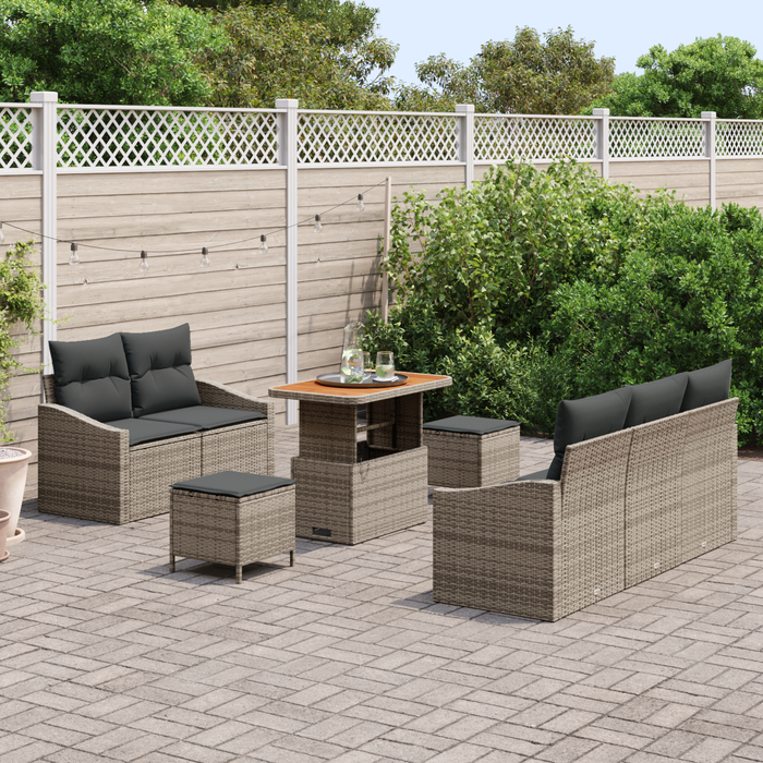 Set de Sofa pentru Grădină cu 8 Piese cu Perne Gri Ratan Poli Acacia - WALTI WALTI
