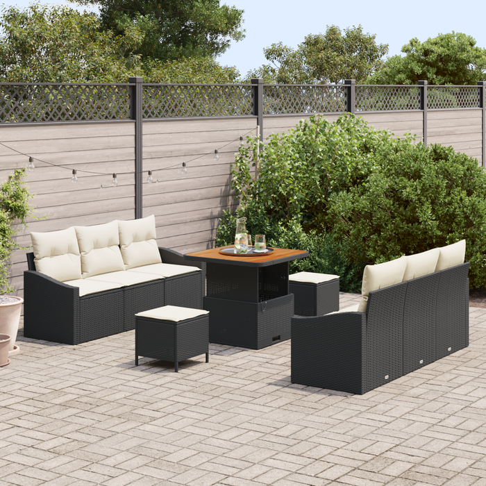 Set 9 Piese Canapea Grădină cu Perne Negru Ratan Polimeric Acacia - WALTI WALTI