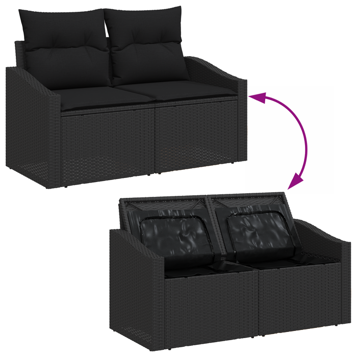 Set Canapea Grădină vidaXL 10 Piese cu Perne Negru Ratan Poli Acacia - WALTI WALTI