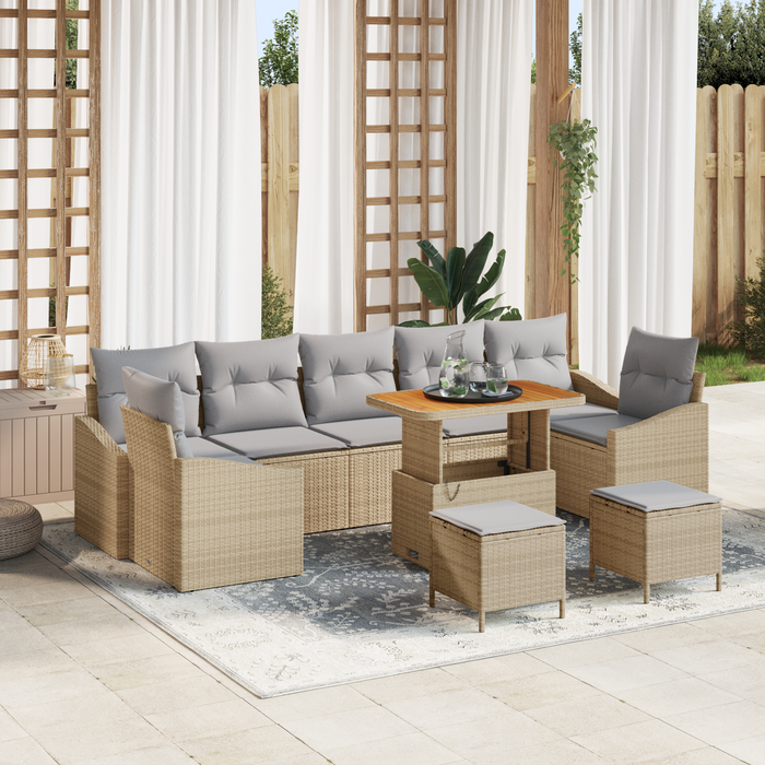 Set canapea grădină vidaXL 10 piese cu perne bej ratan acacia - WALTI WALTI
