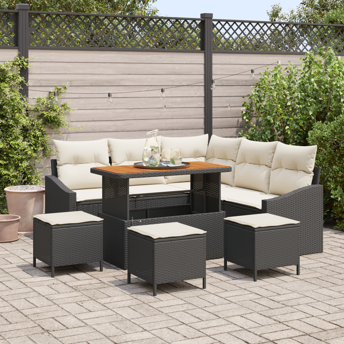 Set de canapele pentru grădină vidaXL 9 Piese cu Perne Negru Ratan Poly Acacia - WALTI WALTI