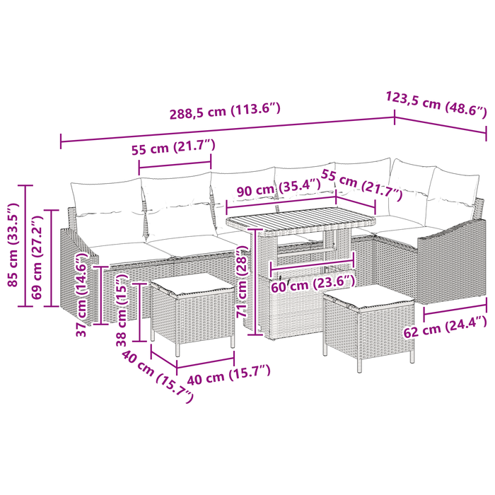 Set de 9 Piese Sofa de Grădină cu Pernă Bej Poliratan Acacia - WALTI WALTI