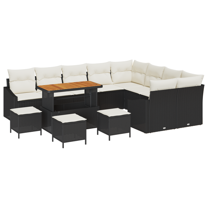 Set canapele grădină vidaXL 13 piese cu perne Negru Poliratan Acacia - WALTI WALTI