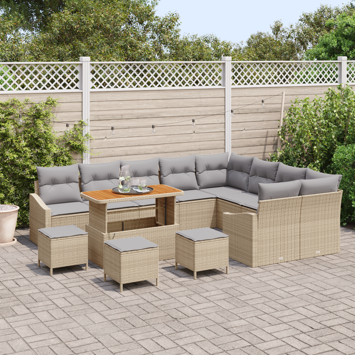 Set de Canapea Grădină vidaXL 13 Piese cu Perne Bej Ratan Polimer Acacia - WALTI WALTI