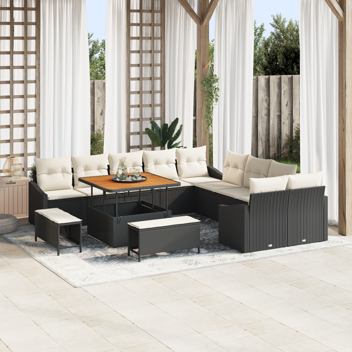 Set canapea grădină 13 piese perne ratan negru și acacia - WALTI WALTI