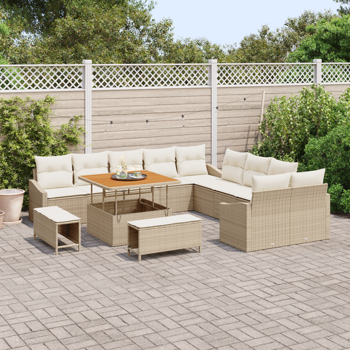 Set de 13 Piese Sofa de Grădină cu Perne Bej Ratan Poli Acacia - WALTI WALTI