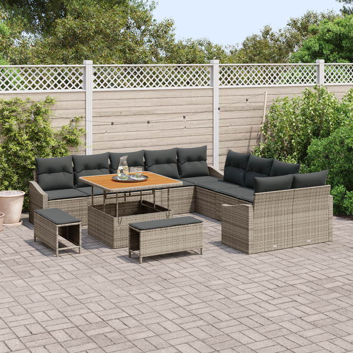 Set de sofa pentru grădină 13 piese cu perne gri ratan poliester acacia - WALTI WALTI