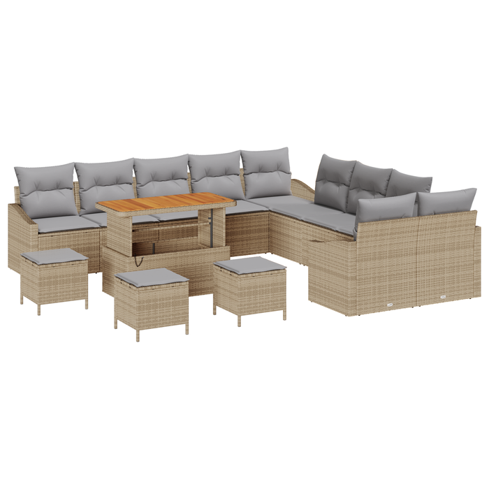 Set de canapea pentru grădină vidaXL cu 14 piese și perne bej ratan polimer acacia - WALTI WALTI