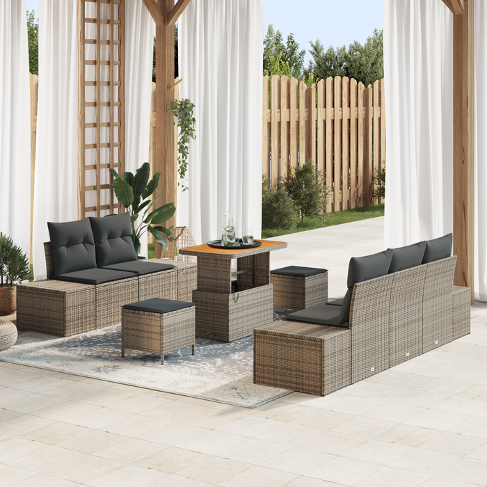 Set de Sofa pentru Grădină vidaXL cu 8 Piese cu Perne Gri Poliratan Acacia - WALTI WALTI