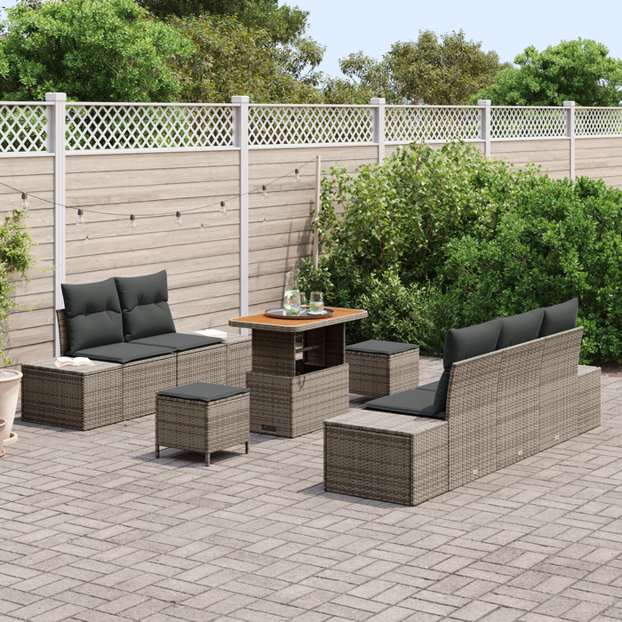 Set de Sofa pentru Grădină vidaXL cu 8 Piese cu Perne Gri Poliratan Acacia - WALTI WALTI