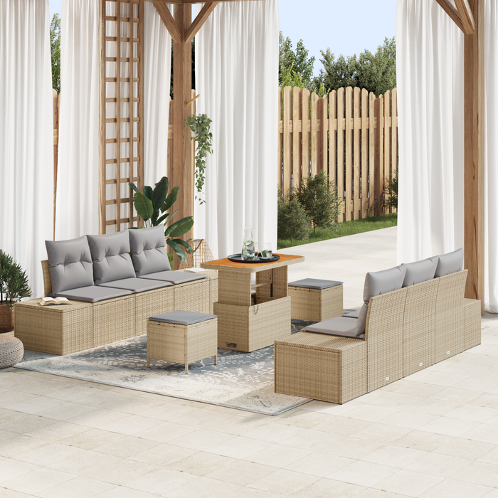 Set de sofa de grădină vidaXL 9 piese cu perne bej din ratan poli și acacia - WALTI WALTI