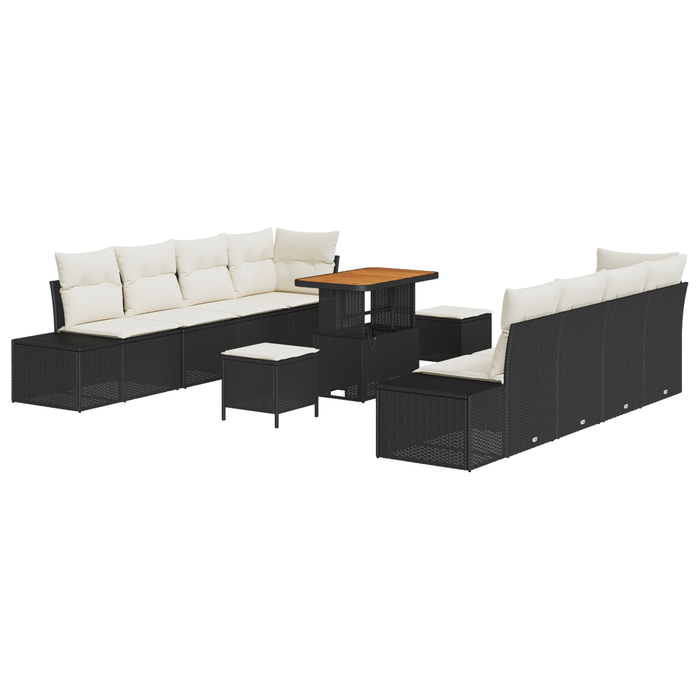 Set de canapea de grădină vidaXL 11 piese cu perne Negru Poliratan Acacia - WALTI WALTI