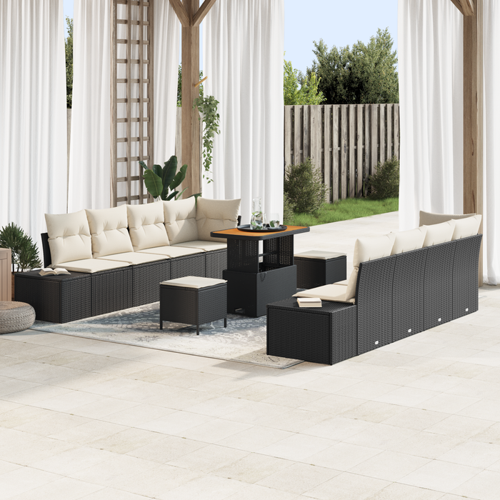 Set de canapea de grădină vidaXL 11 piese cu perne Negru Poliratan Acacia - WALTI WALTI