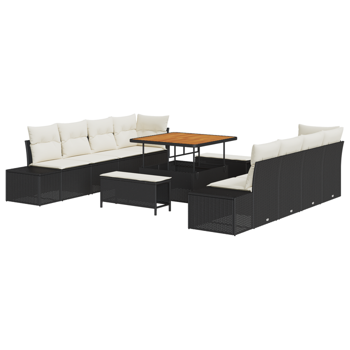 Set canapea grădină vidaXL 11 piese cu perne negre din ratan poli Acacia - WALTI WALTI