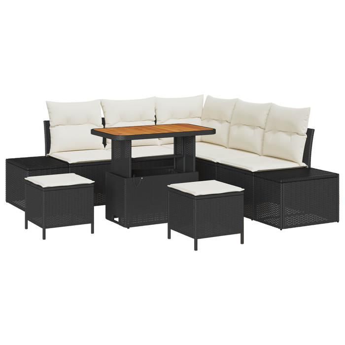 Set canapea de grădină cu 8 piese cu perne, negru, poliratan, acacia - WALTI WALTI