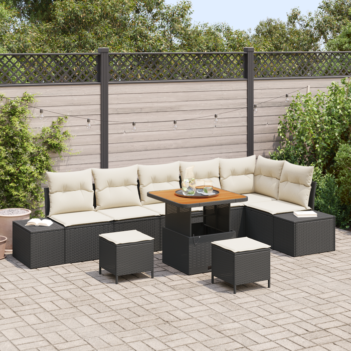 Set canape 9 piese grădină cu perne Negru Rattan poli Acacia - WALTI WALTI