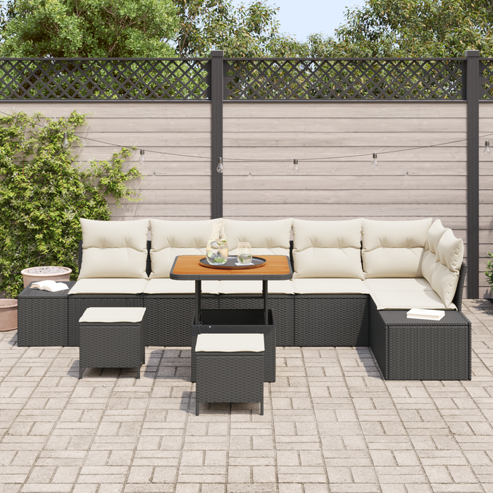 Set canape 9 piese grădină cu perne Negru Rattan poli Acacia - WALTI WALTI