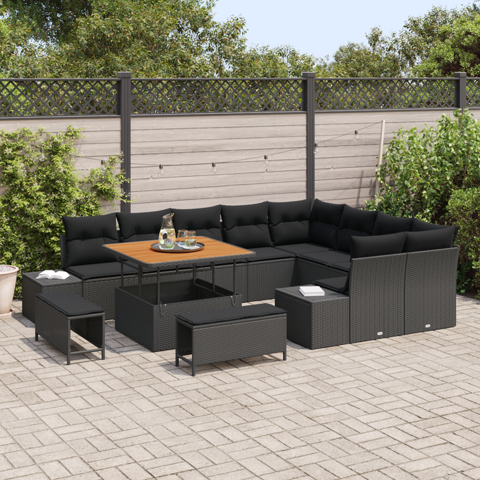 Set de canapele pentru grădină vidaXL 12 piese cu perne Negru Poliratan Acacia - WALTI WALTI