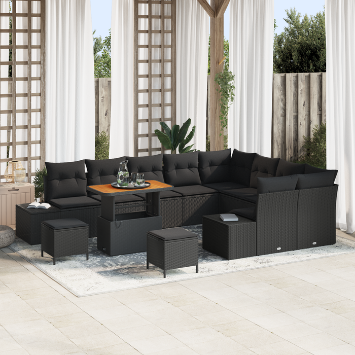 Set de Canapea de Grădină vidaXL cu Pernițe Negru Ratan Poli Acacia - WALTI WALTI