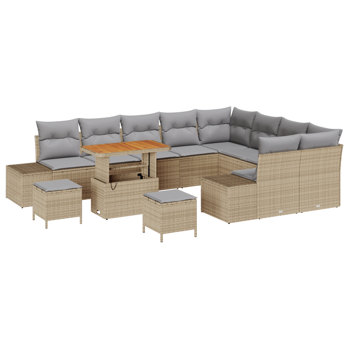 Set de canapea pentru grădină vidaXL 12 piese cu perne Bej Poli Ratan Acacia - WALTI WALTI