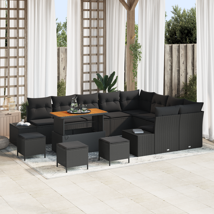 Set Canapea Grădină vidaXL 13 Piese cu Pernițe Ratan Polimer Negru Acacia - WALTI WALTI