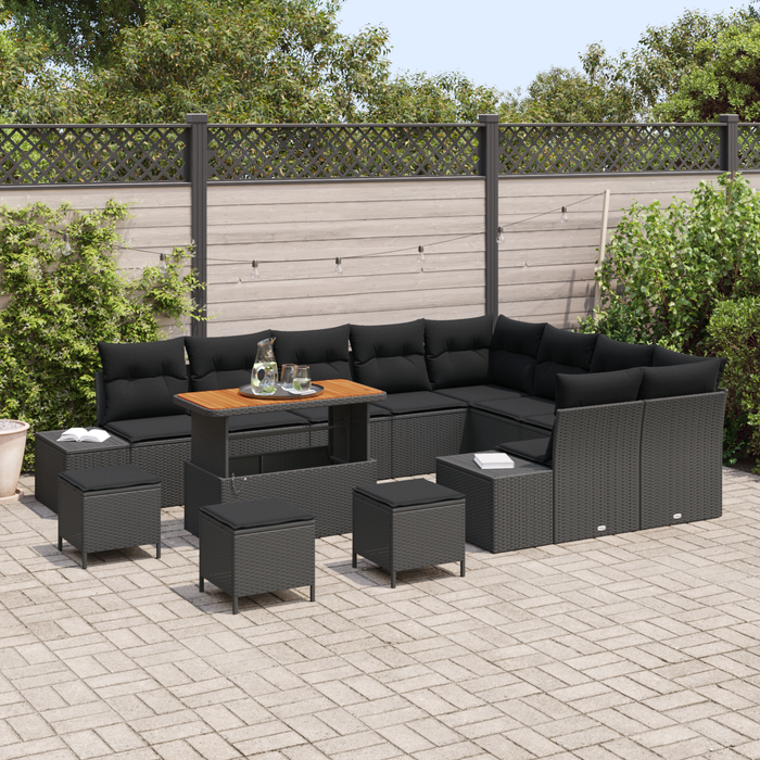 Set Canapea Grădină vidaXL 13 Piese cu Pernițe Ratan Polimer Negru Acacia - WALTI WALTI