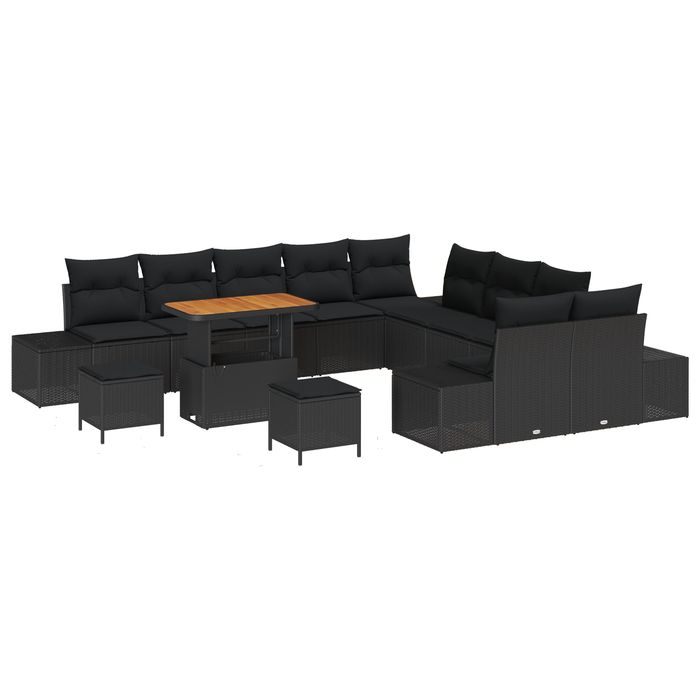 Set de canapele de grădină vidaXL cu 13 piese cu perne Negru Poliratan Acacia - WALTI WALTI