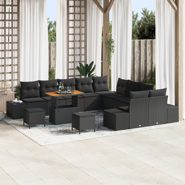 Set de canapele de grădină vidaXL cu 13 piese cu perne Negru Poliratan Acacia - WALTI WALTI