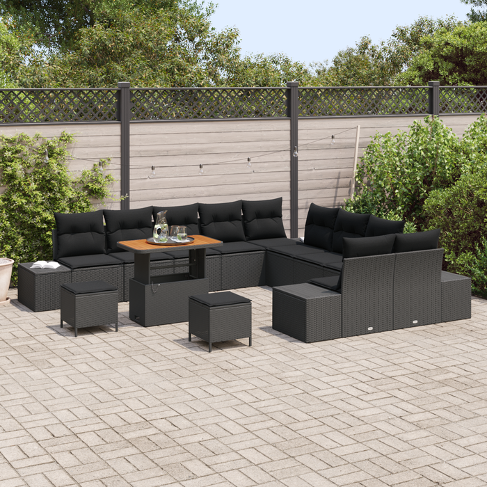 Set de canapele de grădină vidaXL cu 13 piese cu perne Negru Poliratan Acacia - WALTI WALTI