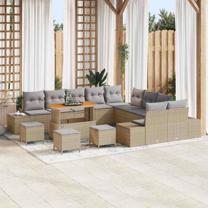 Set de 14 Piese Sofa de Grădină cu Perne Bej Poli Ratan Acacia - WALTI WALTI