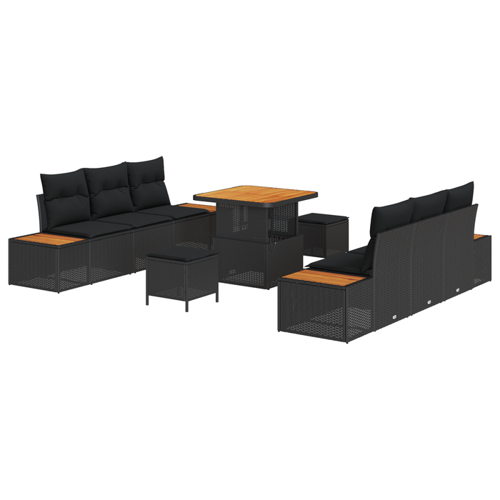 Set de canapea de grădină vidaXL cu 9 piese și perne Ratan negru Acacia - WALTI WALTI