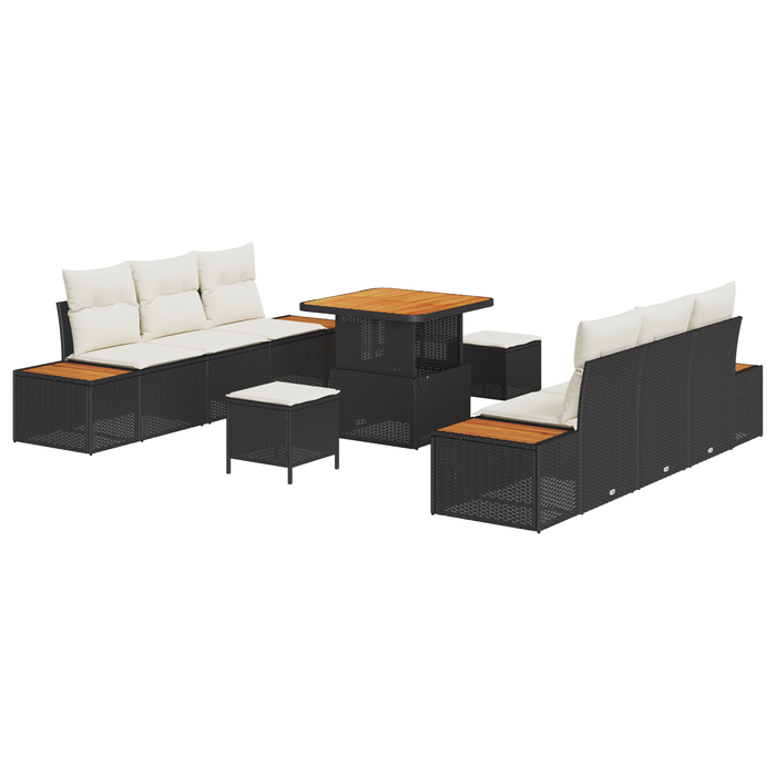 Set de sofa de grădină 9 piese cu perne Ratan Poli Negru Acacia - WALTI WALTI