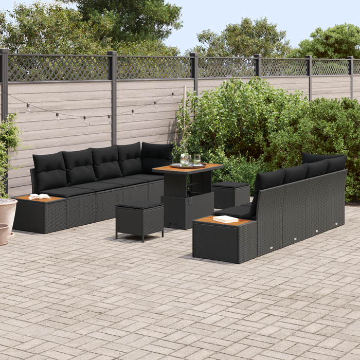 Set de Sofa pentru Grădină cu 11 Piese cu Perne Negru Poliratan Acacia - WALTI WALTI