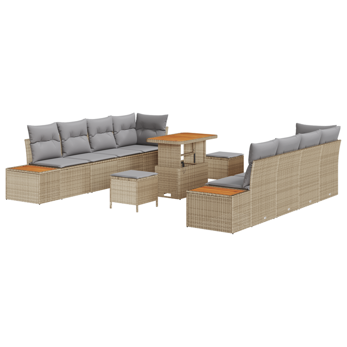 Set 11 Piese Sofa Grădină cu Pernuțe Bej Poli Ratan Acacia - WALTI WALTI