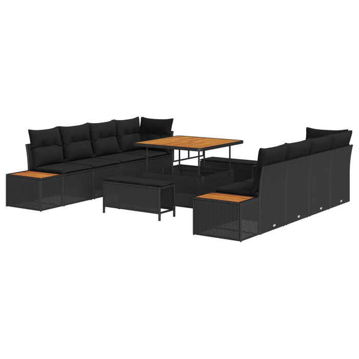 Set de 11 piese pentru sofa de grădină cu pernuțe Negru Poliratan Acacia - WALTI WALTI