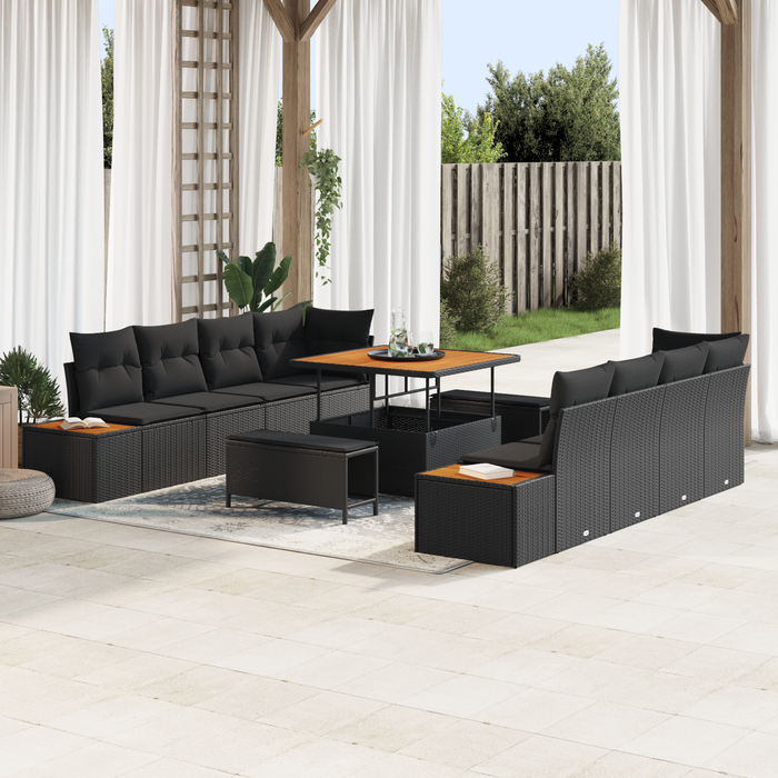 Set de 11 piese pentru sofa de grădină cu pernuțe Negru Poliratan Acacia - WALTI WALTI