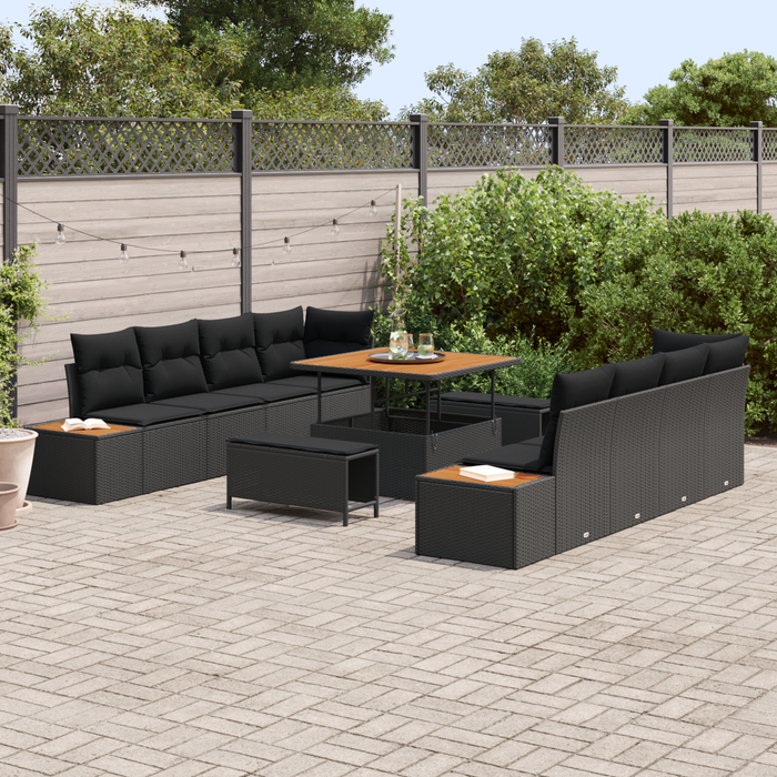 Set de 11 piese pentru sofa de grădină cu pernuțe Negru Poliratan Acacia - WALTI WALTI