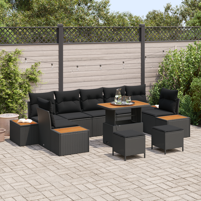 Set canapea grădină vidaXL 10 piese perne Negru Ratan Poli Acacia - WALTI WALTI