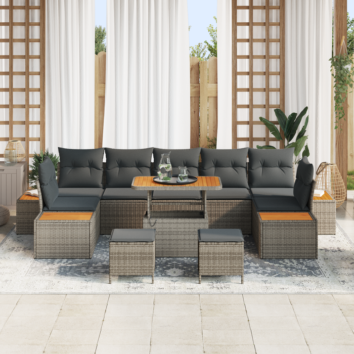 Set canapele grădină vidaXL cu perne gri din ratan poli acacia, 10 piese - WALTI WALTI