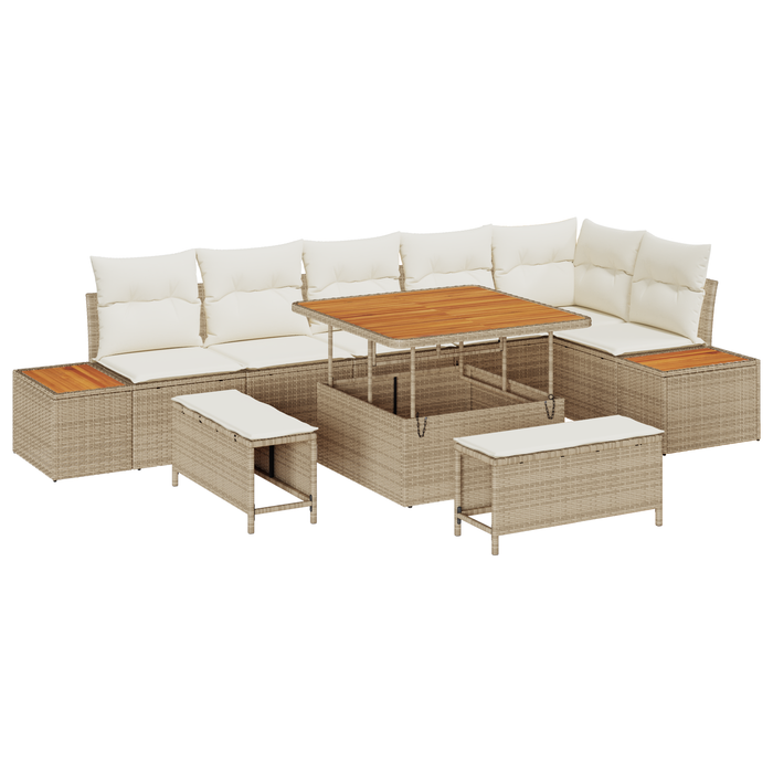 Set canapea grădină vidaXL cu 9 piese, Bej, Poli Ratan, Acacia - WALTI WALTI