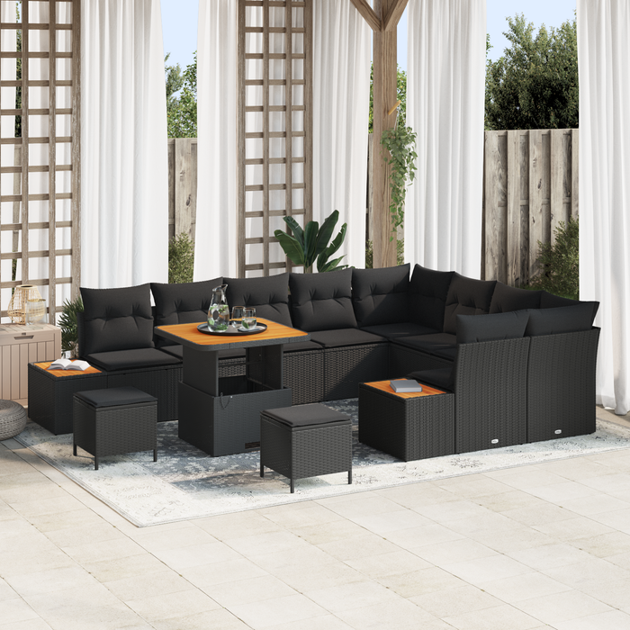Set canapele grădină vidaXL 12 piese cu pernuțe Negru Ratan Poli Acacia - WALTI WALTI