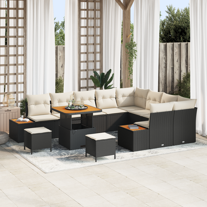 Set de canapea pentru grădină vidaXL cu 12 piese cu perne, negru, ratan, acacia - WALTI WALTI
