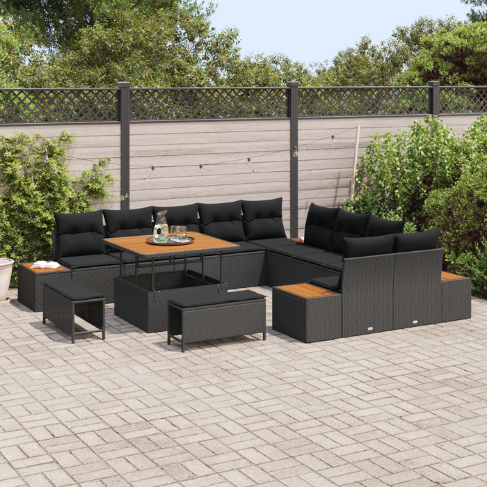 Set de canapea de grădină vidaXL cu 13 piese cu perne Negru Rattan sintetic Acacia - WALTI WALTI