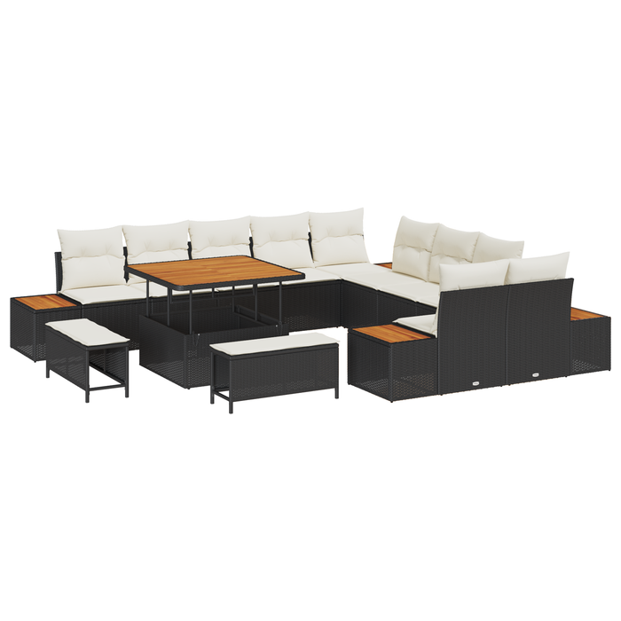 Set de Sofa pentru Grădină vidaXL 13 Piese cu Perne Negru Ratan Poli Acacia - WALTI WALTI