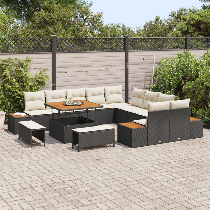 Set de Sofa pentru Grădină vidaXL 13 Piese cu Perne Negru Ratan Poli Acacia - WALTI WALTI