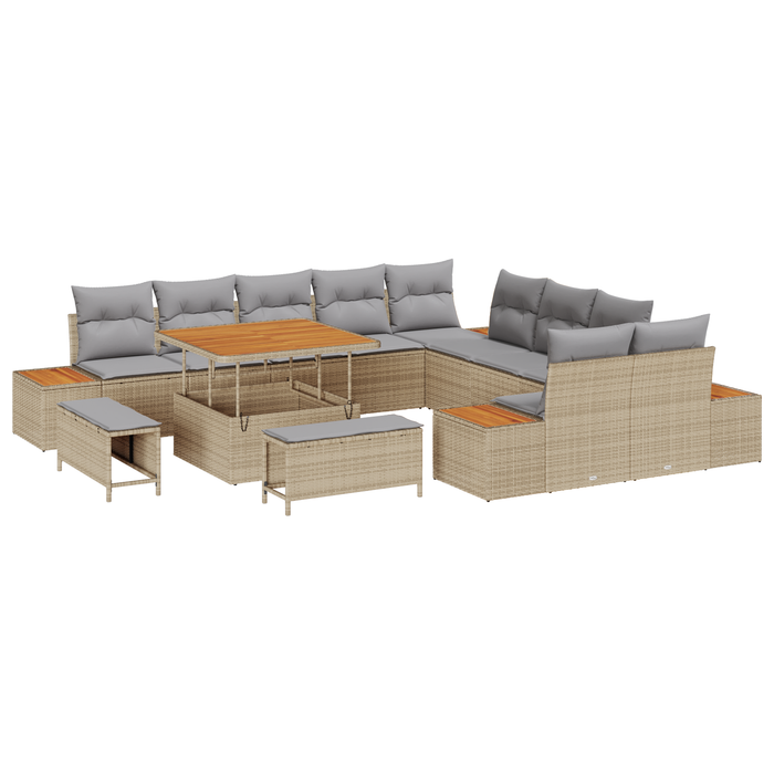 Set canapea grădină vidaXL 13 piese cu perne Bej ratan polimer Acacia - WALTI WALTI
