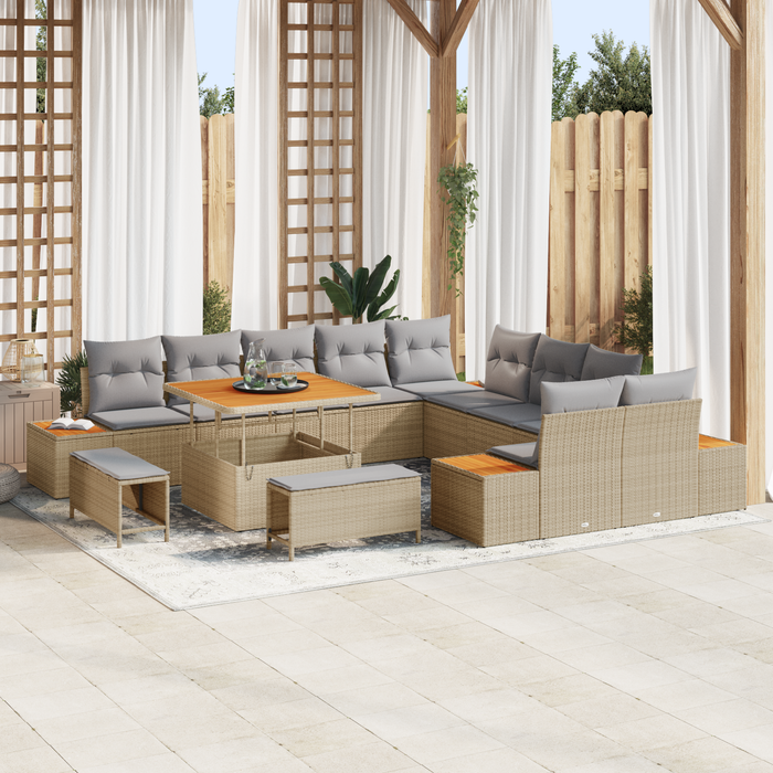 Set canapea grădină vidaXL 13 piese cu perne Bej ratan polimer Acacia - WALTI WALTI