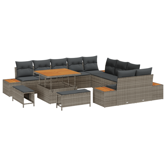 Set de sofa de grădină 13 piese cu perne Gri Ratan Poli Acacia - WALTI WALTI