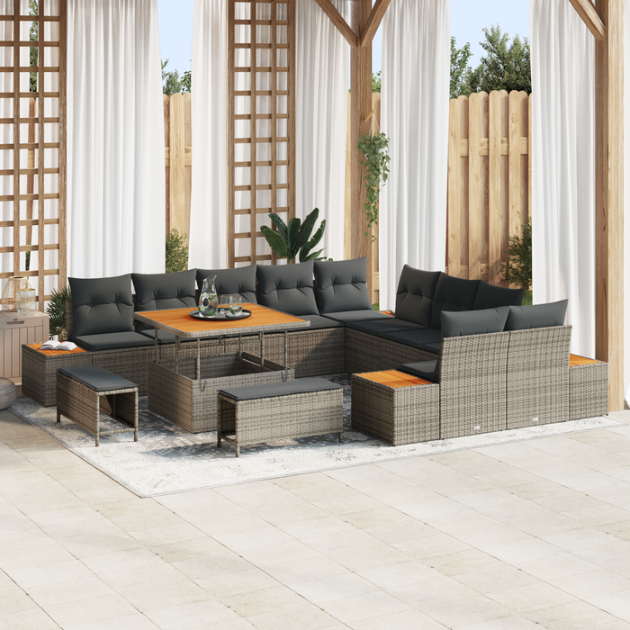Set de sofa de grădină 13 piese cu perne Gri Ratan Poli Acacia - WALTI WALTI